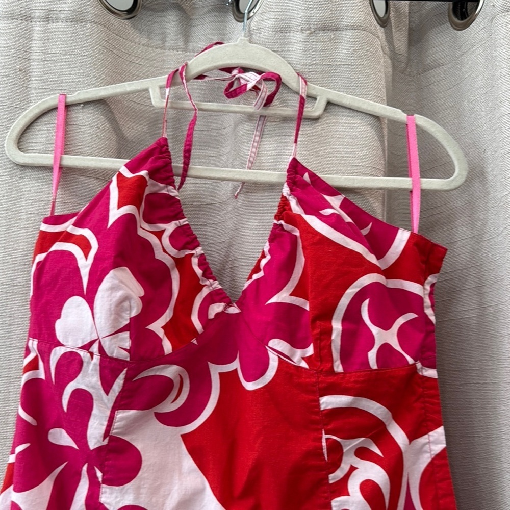 H&M 100 % Cotton Pink Orange Halter Sundress Size 14 - Picture 2 of 11